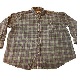 vintage‎ Faded Glory Originals 2X Button-Up Plaid Shirt Green & Blue Check  Long